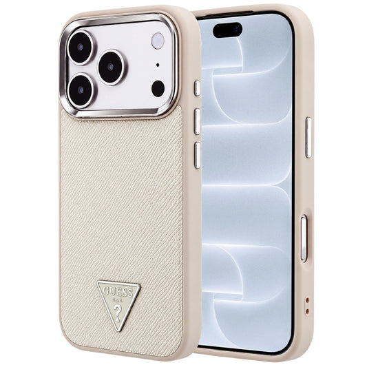 Custodia MagSafe per Apple iPhone 18 Pro / 17 Pro, Guess, Logo Triangolo Granulato, Beige