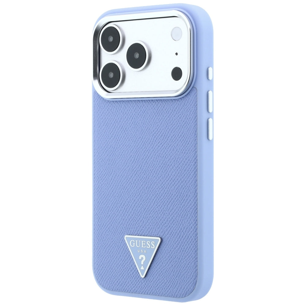 Coque MagSafe pour Apple iPhone 18 Pro / 17 Pro, Guess, Logo Triangle Grainé, Bleu