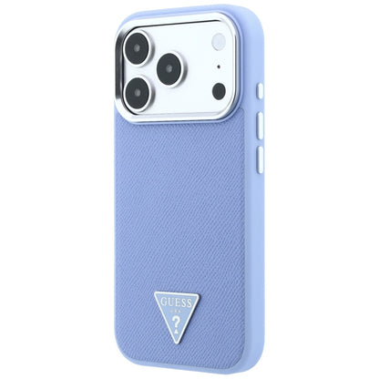 Coque MagSafe pour Apple iPhone 18 Pro / 17 Pro, Guess, Logo Triangle Grainé, Bleu