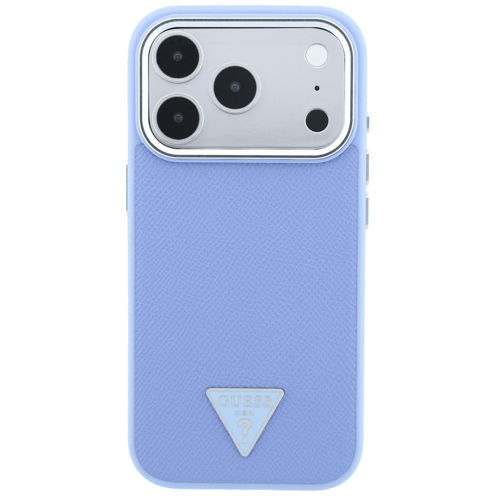 Coque MagSafe pour Apple iPhone 18 Pro / 17 Pro, Guess, Logo Triangle Grainé, Bleu