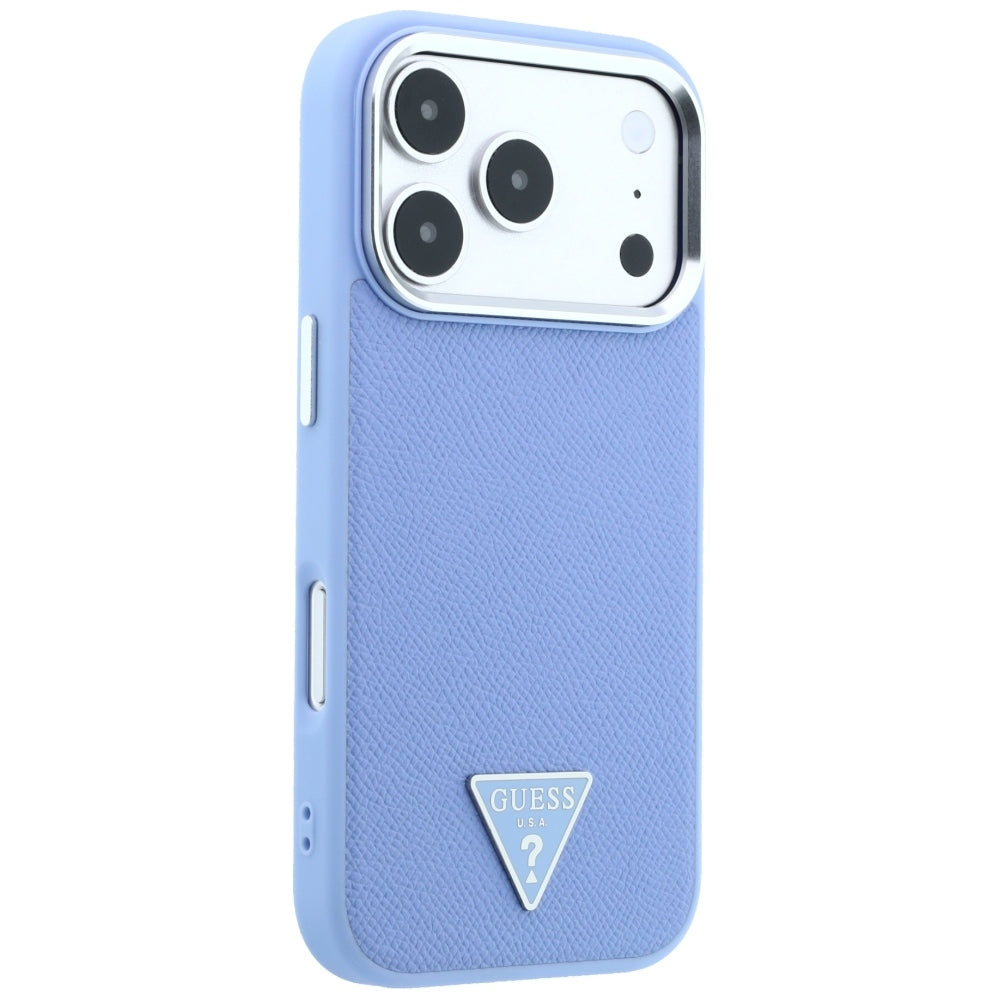 Coque MagSafe pour Apple iPhone 18 Pro / 17 Pro, Guess, Logo Triangle Grainé, Bleu
