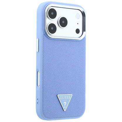 Coque MagSafe pour Apple iPhone 18 Pro / 17 Pro, Guess, Logo Triangle Grainé, Bleu