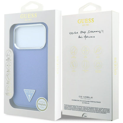 Coque MagSafe pour Apple iPhone 18 Pro / 17 Pro, Guess, Logo Triangle Grainé, Bleu