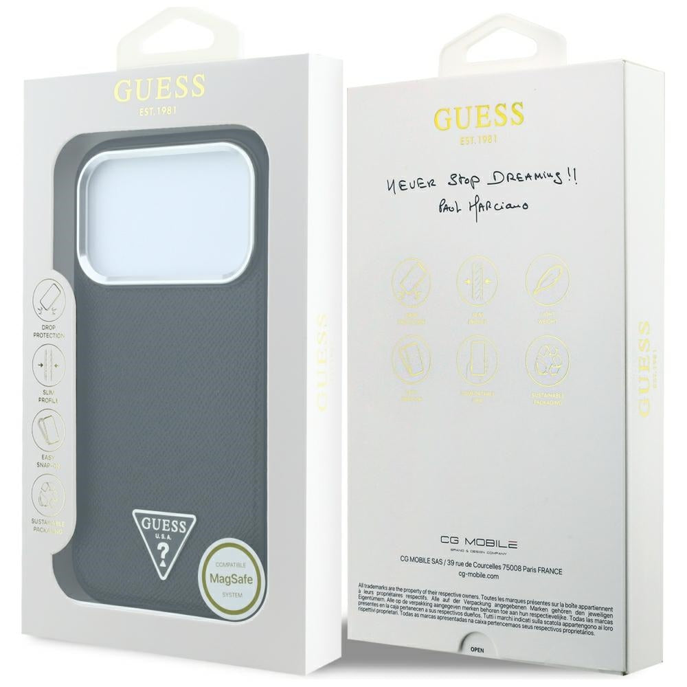 MagSafe-Hülle für Apple iPhone 18 Pro / 17 Pro, Guess, Geprägtes Dreieck-Logo, Schwarz