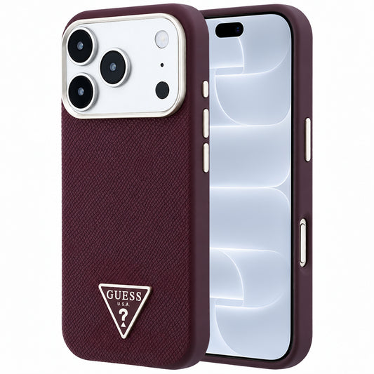 Custodia MagSafe per Apple iPhone 18 Pro / 17 Pro, Guess, Logo Triangolo Granulato, Vinaccia