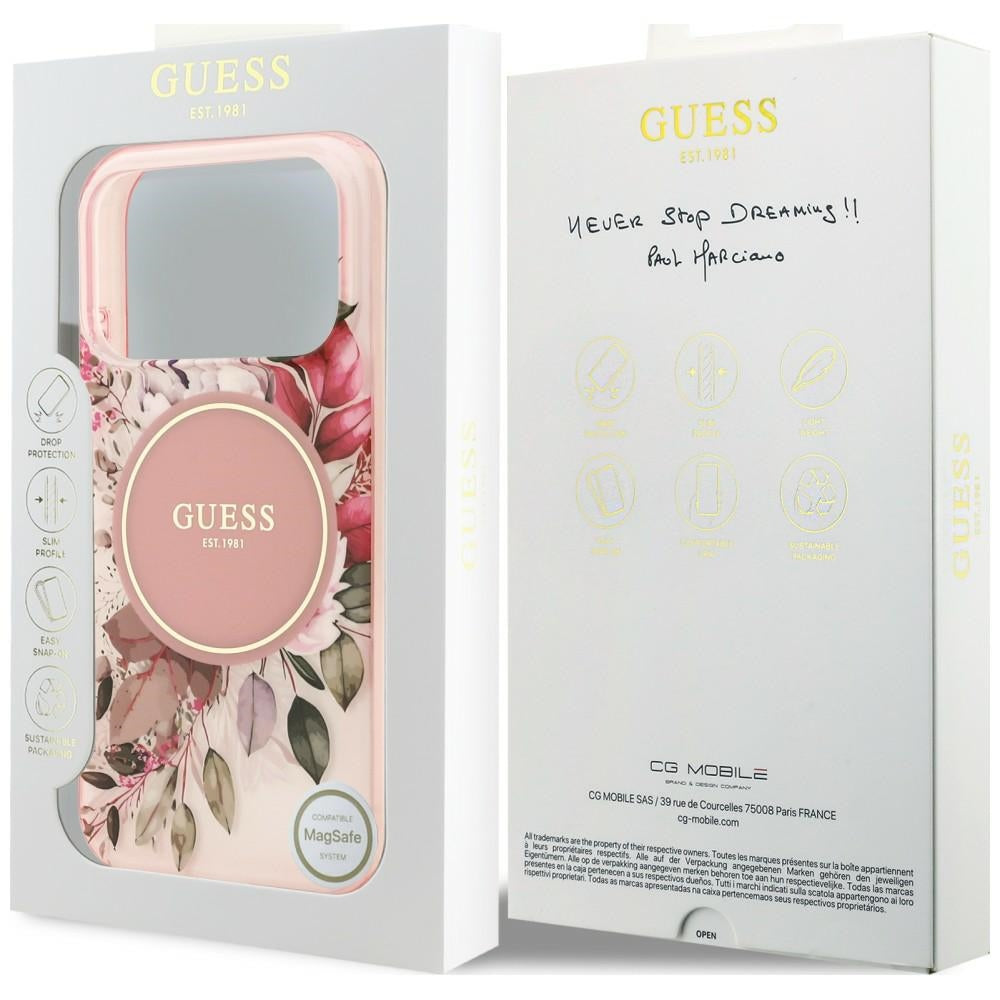 Coque MagSafe pour Apple iPhone 18 Pro / 17 Pro, Guess, IML Flower & Tonal Circle, rose