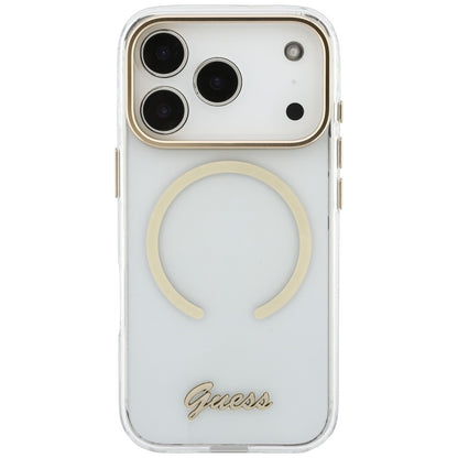 Coque MagSafe pour Apple iPhone 18 Pro / 17 Pro, Guess, IML Script Metal, transparente