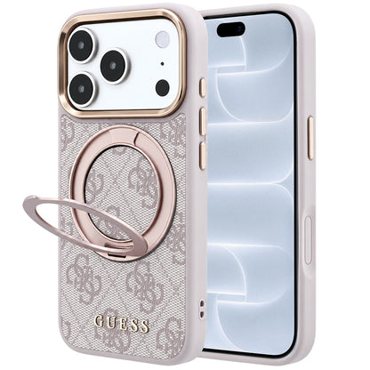 MagSafe-Hülle für Apple iPhone 18 Pro / 17 Pro, Guess, Ring Stand 360 4G Classic Logo, Rosa