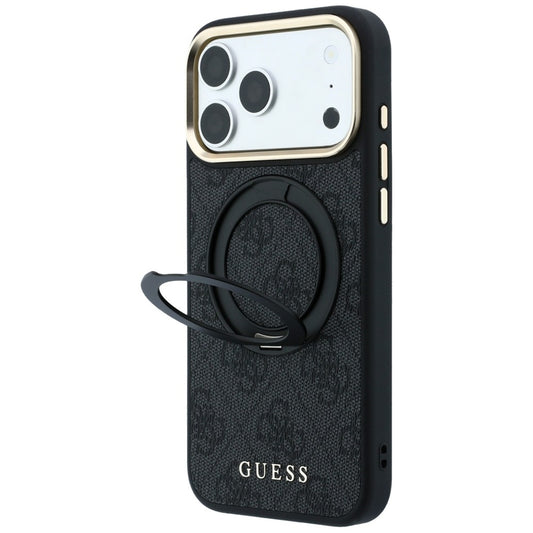 MagSafe-Hülle für Apple iPhone 18 Pro / 17 Pro, Guess, Ring Stand Classic Logo, Schwarz