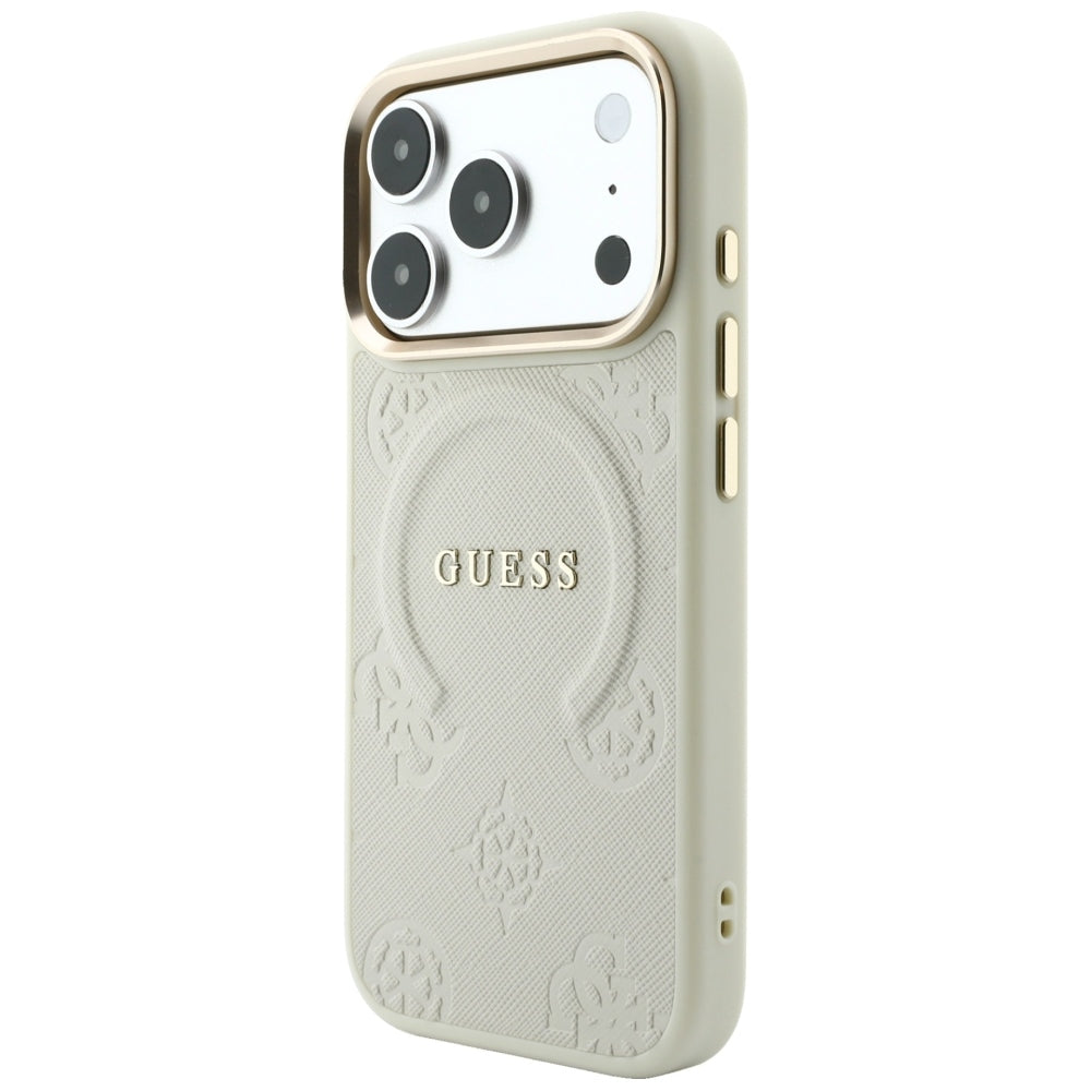 Coque MagSafe pour Apple iPhone 18 Pro / 17 Pro, Guess, Saffiano Peony Ring, beige
