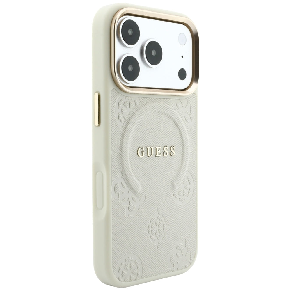Coque MagSafe pour Apple iPhone 18 Pro / 17 Pro, Guess, Saffiano Peony Ring, beige