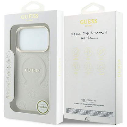Coque MagSafe pour Apple iPhone 18 Pro / 17 Pro, Guess, Saffiano Peony Ring, beige