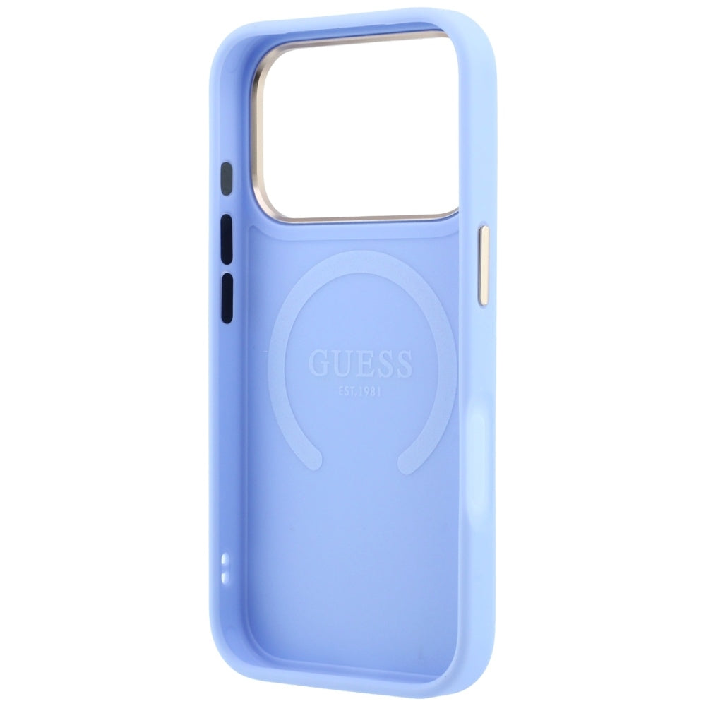 MagSafe-Hülle für Apple iPhone 18 Pro / 17 Pro, Guess, Saffiano Peony Ring, Blau