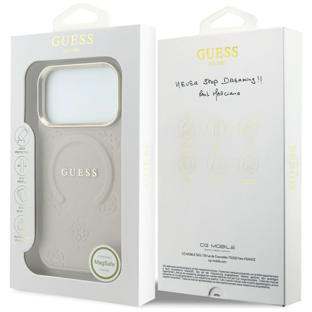 MagSafe-Hülle für Apple iPhone 18 Pro / 17 Pro, Guess, Saffiano Peony Ring, Rosa