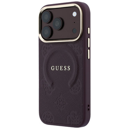 MagSafe Case for Apple iPhone 18 Pro / 17 Pro, Guess, Saffiano Peony Ring, Burgundy