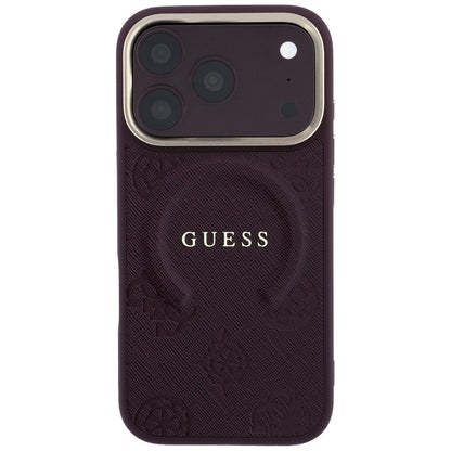 MagSafe Case for Apple iPhone 18 Pro / 17 Pro, Guess, Saffiano Peony Ring, Burgundy
