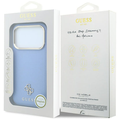 MagSafe-Hülle für Apple iPhone 18 Pro / 17 Pro, Guess, Saffiano Small 4G Classic, Blau