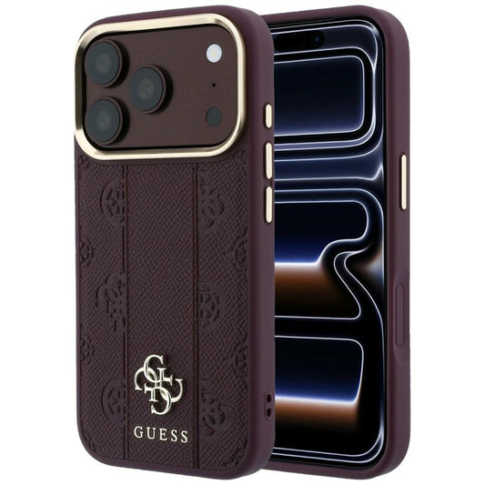 MagSafe-Hülle für Apple iPhone 18 Pro / 17 Pro, Guess, Stripe Peony 4G, Weinrot