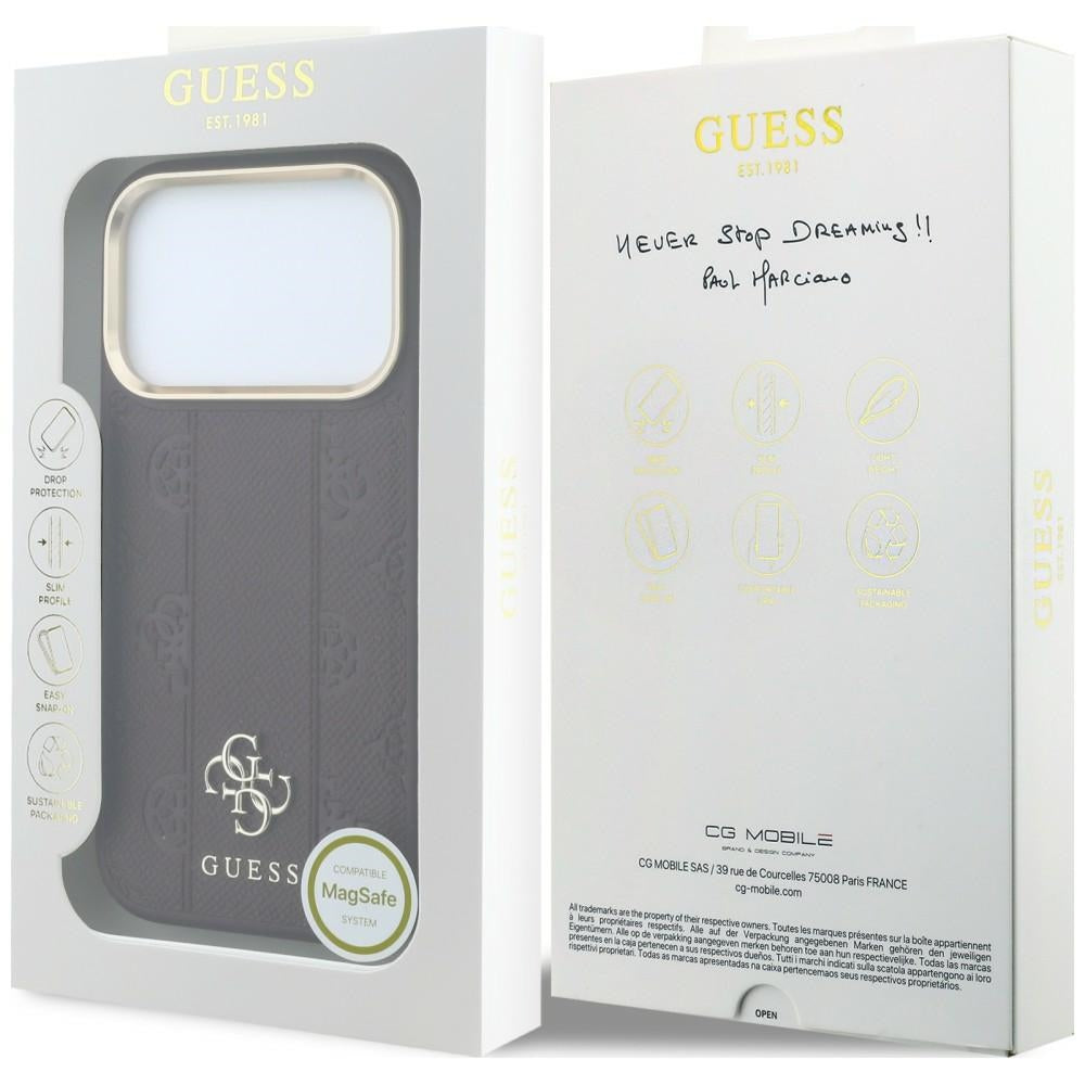 MagSafe-Hülle für Apple iPhone 18 Pro / 17 Pro, Guess, Stripe Peony 4G, Weinrot