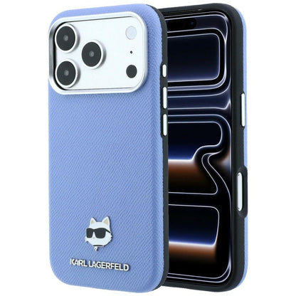 Coque MagSafe pour Apple iPhone 18 Pro / 17 Pro, Karl Lagerfeld, Grained Choupette Head, Bleu