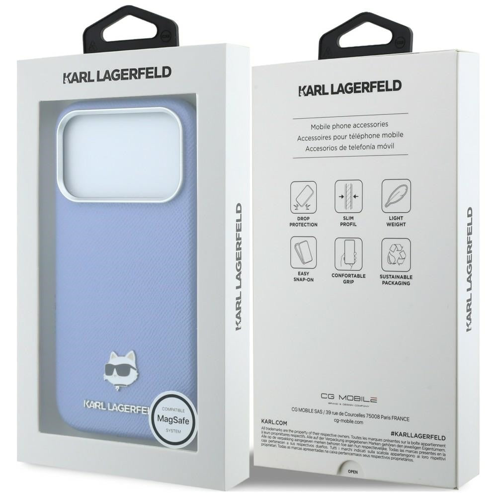 Coque MagSafe pour Apple iPhone 18 Pro / 17 Pro, Karl Lagerfeld, Grained Choupette Head, Bleu