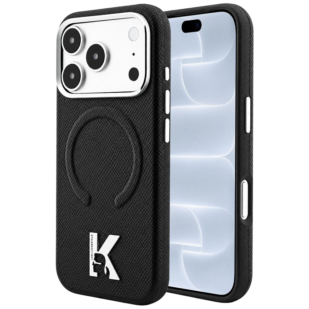 Custodia MagSafe per Apple iPhone 18 Pro / 17 Pro, Karl Lagerfeld, Grained Embossed Ring, Nera