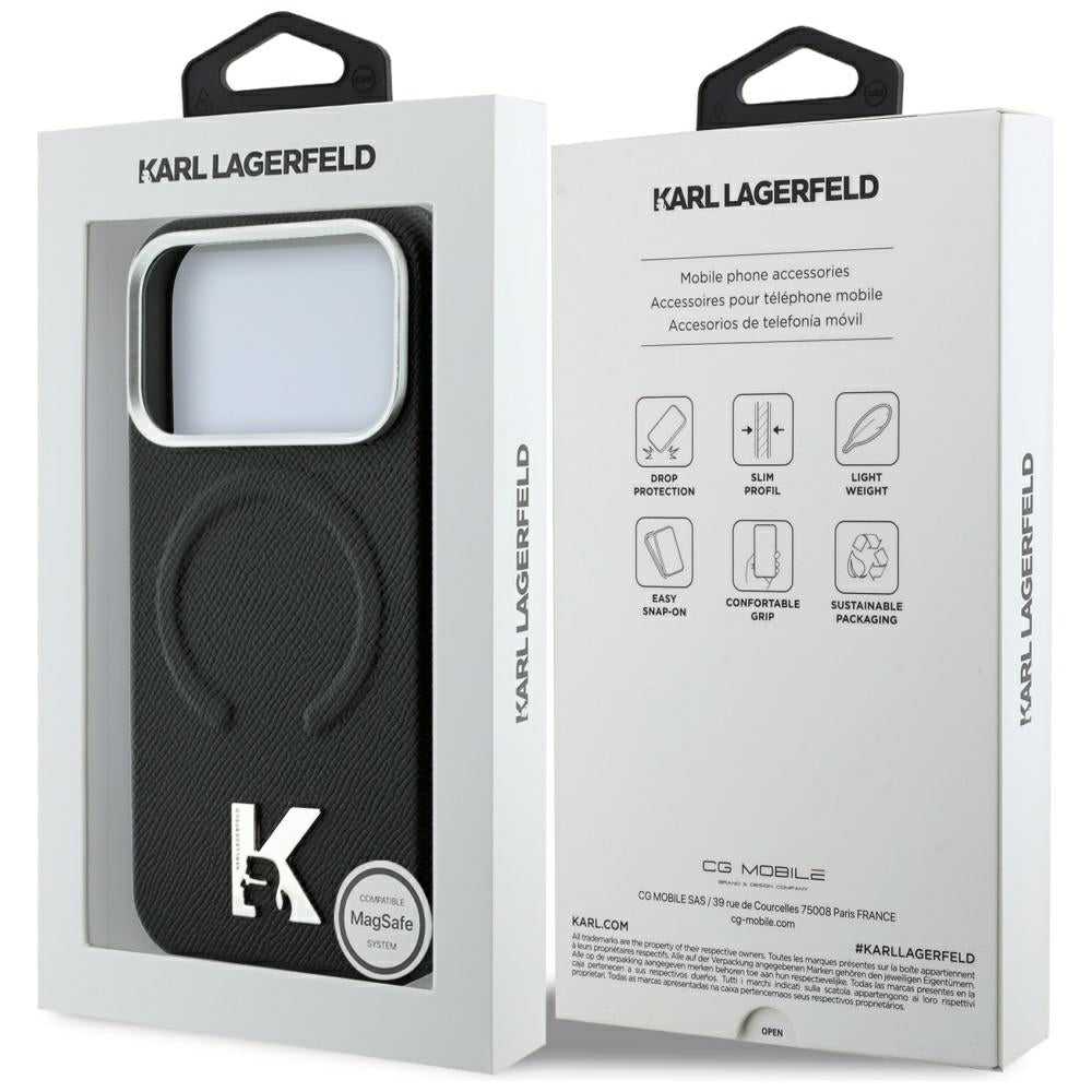 Custodia MagSafe per Apple iPhone 18 Pro / 17 Pro, Karl Lagerfeld, Grained Embossed Ring, Nera