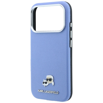 Coque MagSafe pour Apple iPhone 18 Pro / 17 Pro, Karl Lagerfeld, Grained Karl & Tête de Choupette en métal, Bleu
