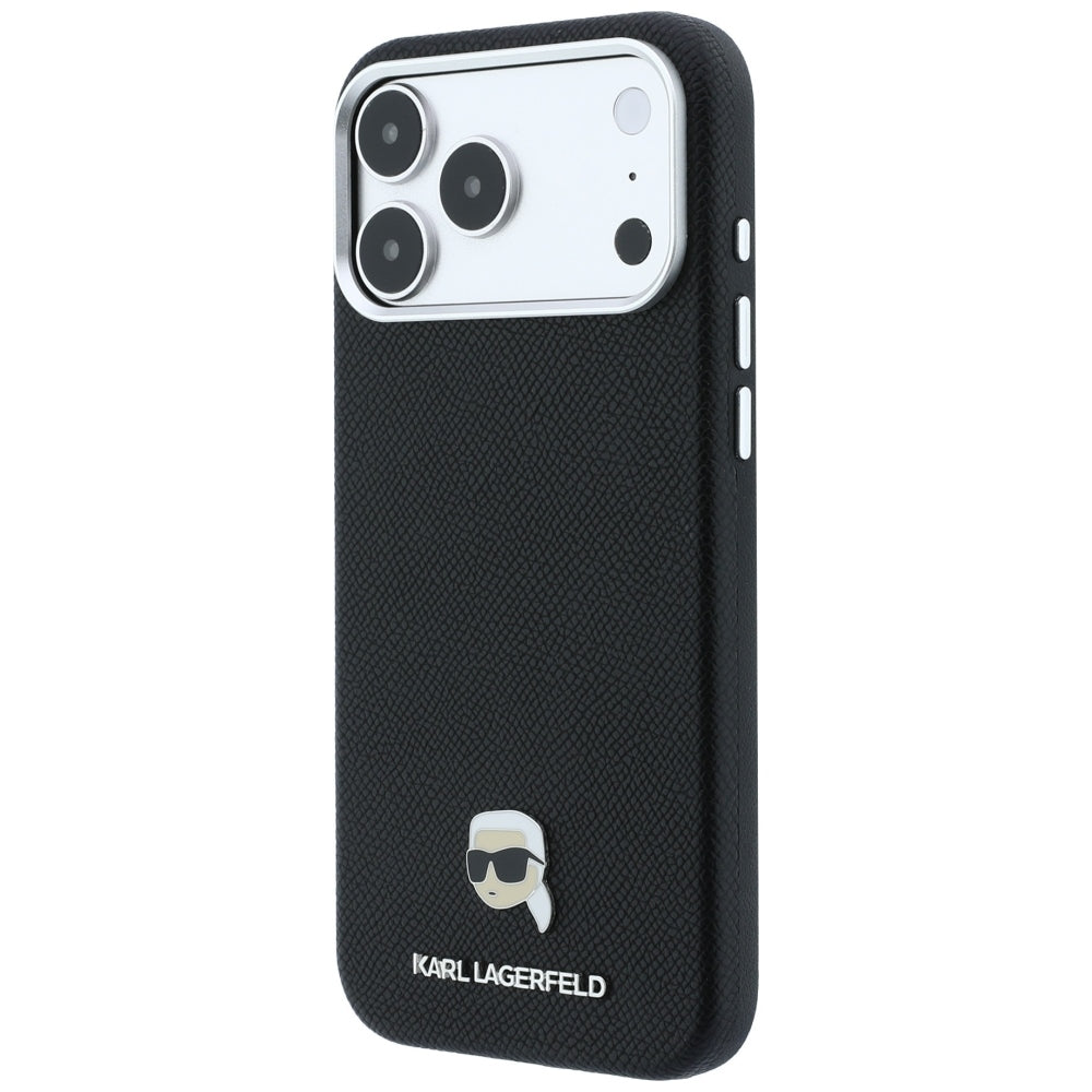 Custodia MagSafe per Apple iPhone 18 Pro / 17 Pro, Karl Lagerfeld, Metallo Testa Karl Grana, Nera