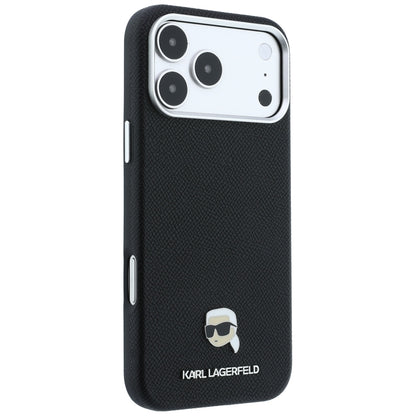 Custodia MagSafe per Apple iPhone 18 Pro / 17 Pro, Karl Lagerfeld, Metallo Testa Karl Grana, Nera