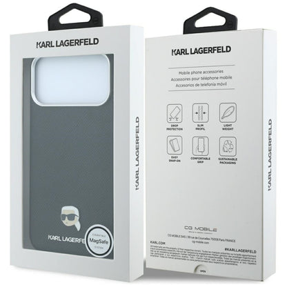 Custodia MagSafe per Apple iPhone 18 Pro / 17 Pro, Karl Lagerfeld, Metallo Testa Karl Grana, Nera