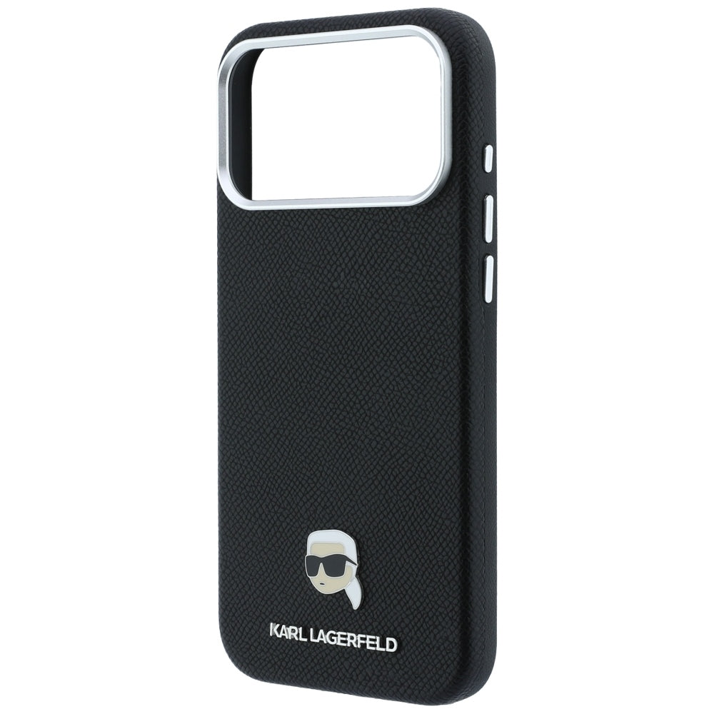 Custodia MagSafe per Apple iPhone 18 Pro / 17 Pro, Karl Lagerfeld, Metallo Testa Karl Grana, Nera