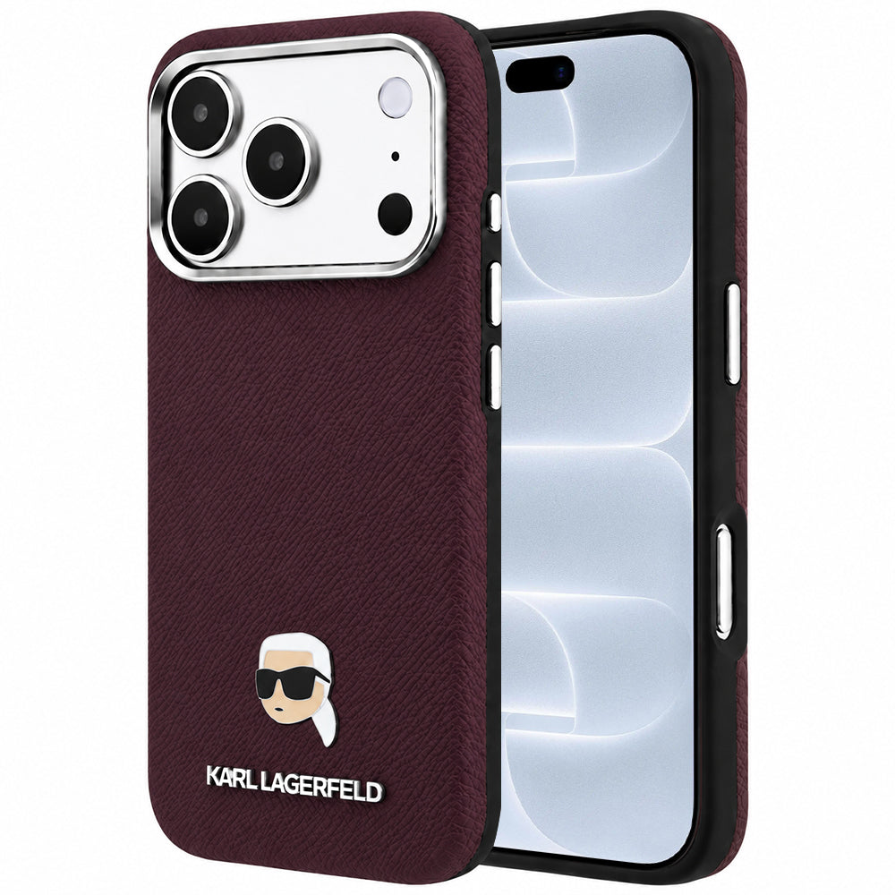 Custodia MagSafe per Apple iPhone 18 Pro / 17 Pro, Karl Lagerfeld, Grained Karl Head's Metal, Vinaccia