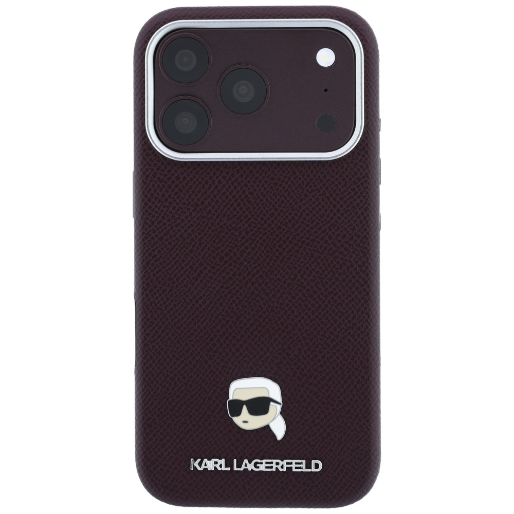 Custodia MagSafe per Apple iPhone 18 Pro / 17 Pro, Karl Lagerfeld, Grained Karl Head's Metal, Vinaccia