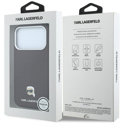 Custodia MagSafe per Apple iPhone 18 Pro / 17 Pro, Karl Lagerfeld, Grained Karl Head's Metal, Vinaccia