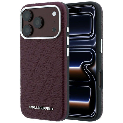 Custodia MagSafe per Apple iPhone 18 Pro / 17 Pro, Karl Lagerfeld, Logo in Metallo Granulato, Vinaccia