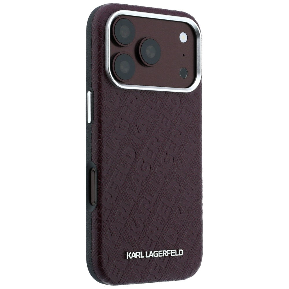Custodia MagSafe per Apple iPhone 18 Pro / 17 Pro, Karl Lagerfeld, Logo in Metallo Granulato, Vinaccia