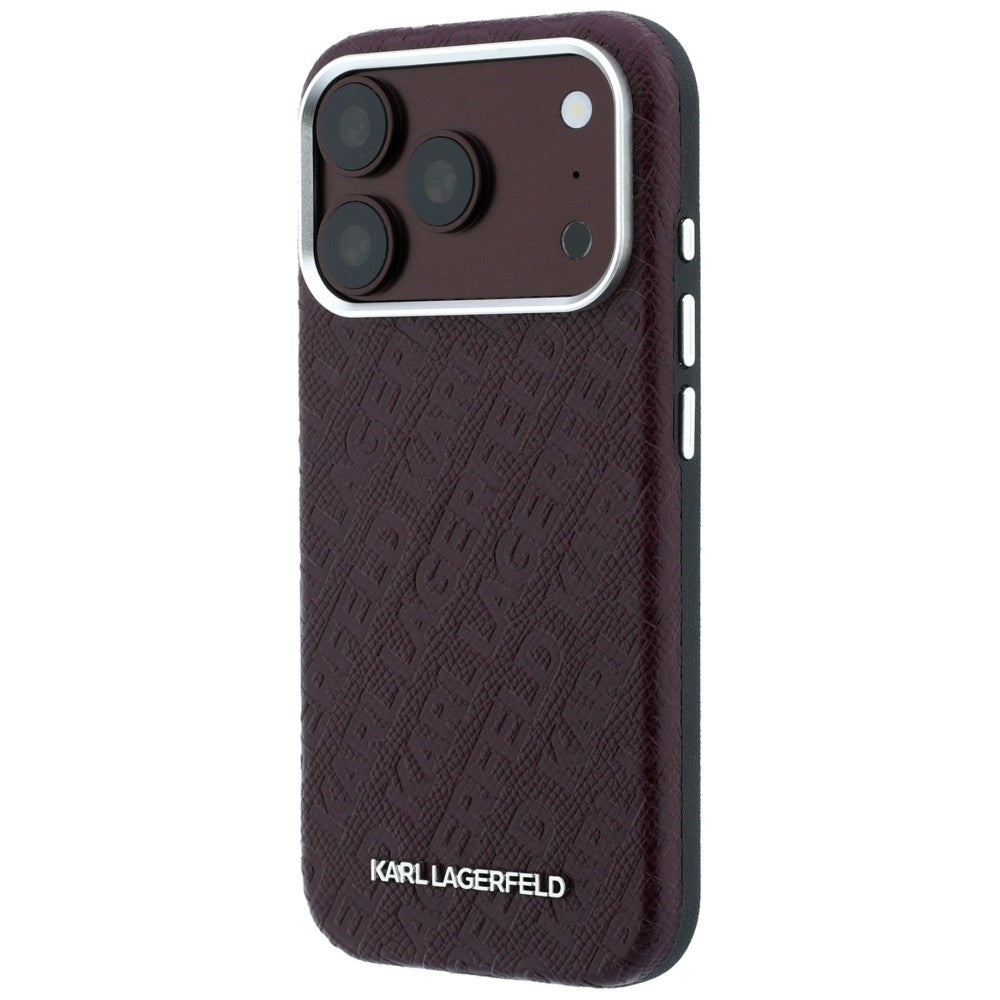 Custodia MagSafe per Apple iPhone 18 Pro / 17 Pro, Karl Lagerfeld, Logo in Metallo Granulato, Vinaccia