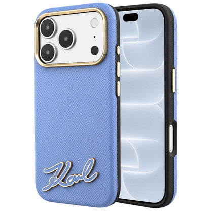 Coque MagSafe pour Apple iPhone 18 Pro / 17 Pro, Karl Lagerfeld, Logo en résine grainée, Bleu