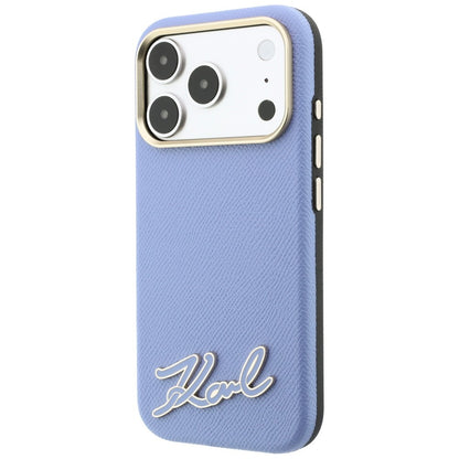 Coque MagSafe pour Apple iPhone 18 Pro / 17 Pro, Karl Lagerfeld, Logo en résine grainée, Bleu