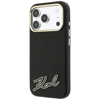 Coque MagSafe pour Apple iPhone 18 Pro / 17 Pro, Karl Lagerfeld, Logo en résine grainée, Noire