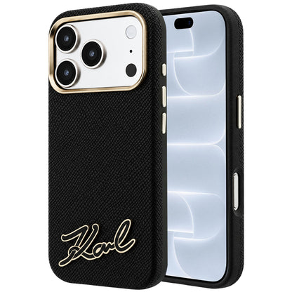 Coque MagSafe pour Apple iPhone 18 Pro / 17 Pro, Karl Lagerfeld, Logo en résine grainée, Noire