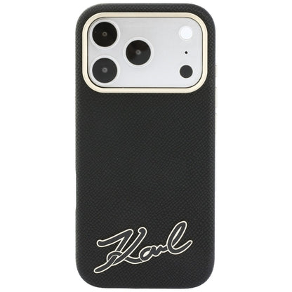 Coque MagSafe pour Apple iPhone 18 Pro / 17 Pro, Karl Lagerfeld, Logo en résine grainée, Noire