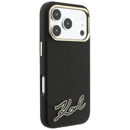 Coque MagSafe pour Apple iPhone 18 Pro / 17 Pro, Karl Lagerfeld, Logo en résine grainée, Noire