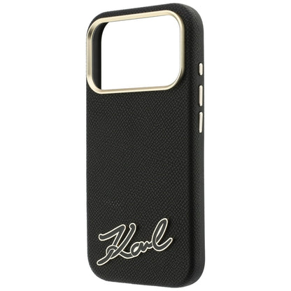 Coque MagSafe pour Apple iPhone 18 Pro / 17 Pro, Karl Lagerfeld, Logo en résine grainée, Noire