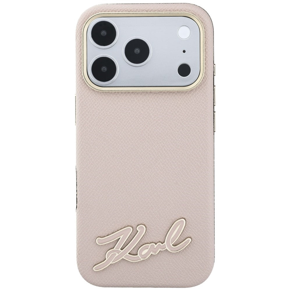 Coque MagSafe pour Apple iPhone 18 Pro / 17 Pro, Karl Lagerfeld, Logo en résine grainée, Rose