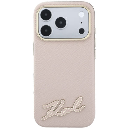 Coque MagSafe pour Apple iPhone 18 Pro / 17 Pro, Karl Lagerfeld, Logo en résine grainée, Rose