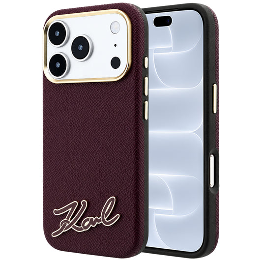 Custodia MagSafe per Apple iPhone 18 Pro / 17 Pro, Karl Lagerfeld, Logo in Resina Granulata, Vinaccia