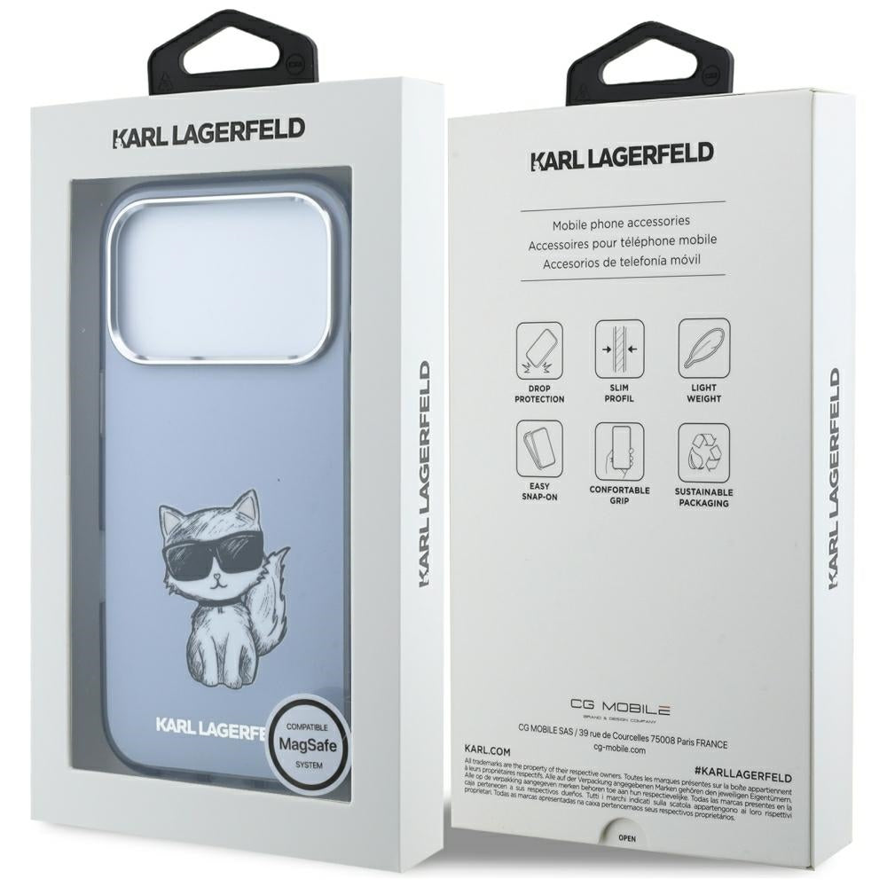 Custodia MagSafe per Apple iPhone 18 Pro / 17 Pro, Karl Lagerfeld, IML Choupette Body Sketch Print, Blu
