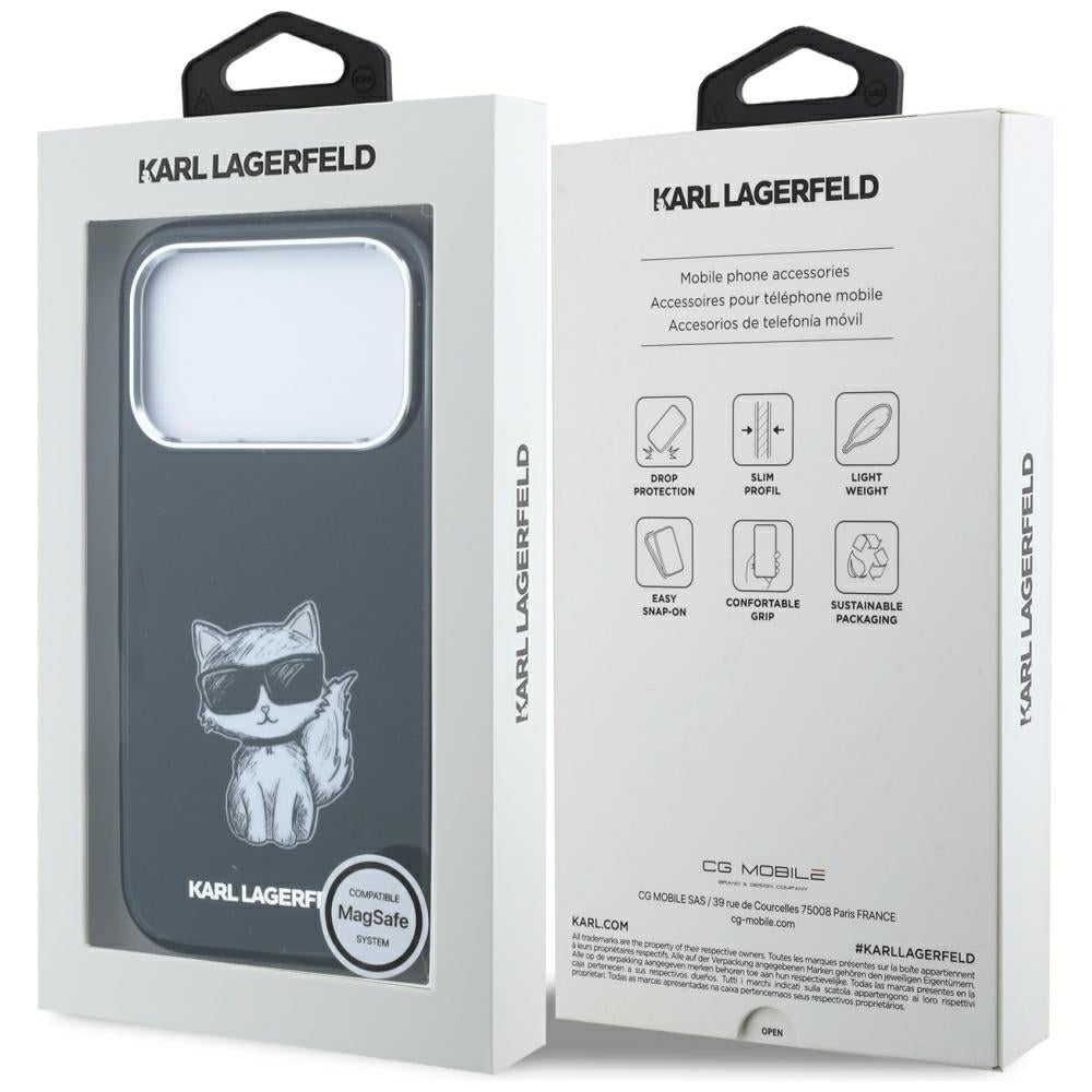 Custodia MagSafe per Apple iPhone 18 Pro / 17 Pro, Karl Lagerfeld, IML Choupette Body Sketch Print, Nera